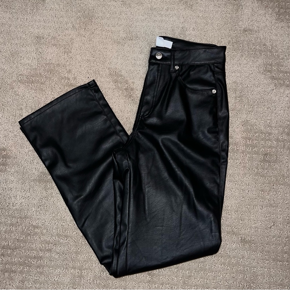 H&M Faux Leather High Rise Straight Pants Size 6